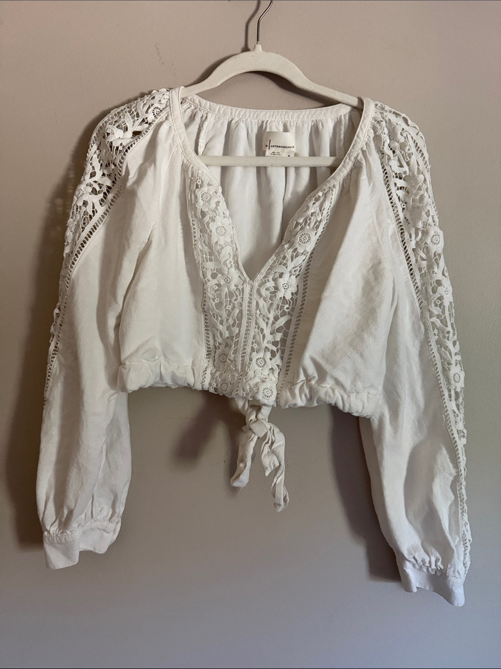 Crochet-Detail Tie-Hem Women's Top - White